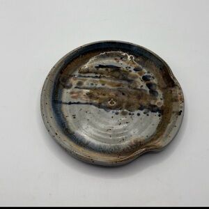 Handmade 5” Studio Pottery Abstract Glaze Earth Tones Spoon Rest / Trinket Dish